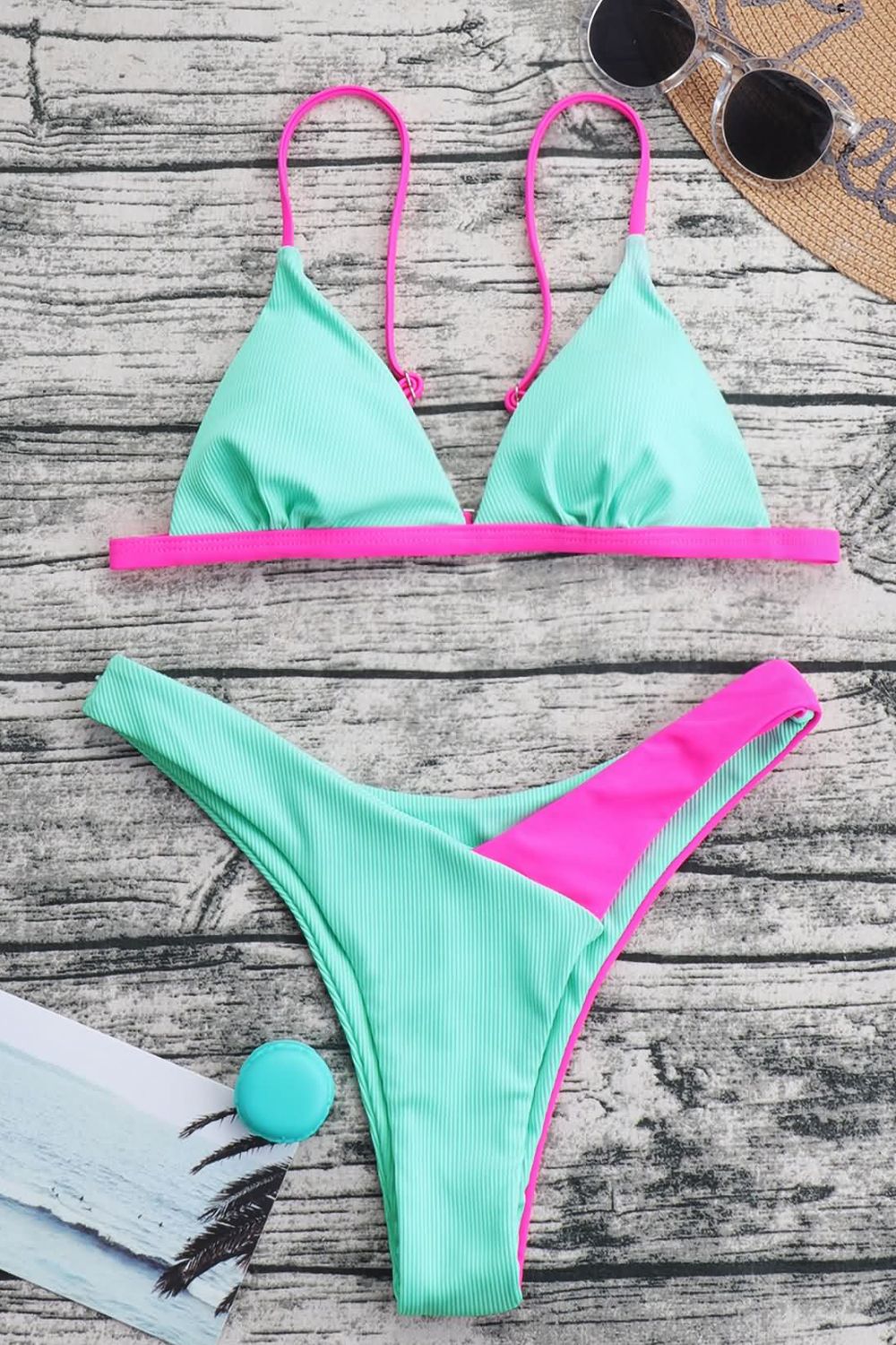 Contrast Ribbed Bikini Set - AllIn Computer