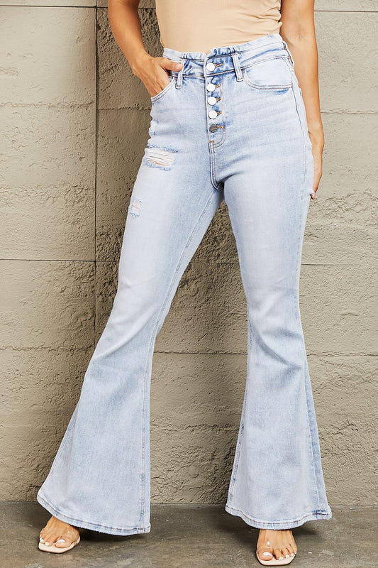 BAYEAS High Waisted Button Fly Flare Jeans - AllIn Computer