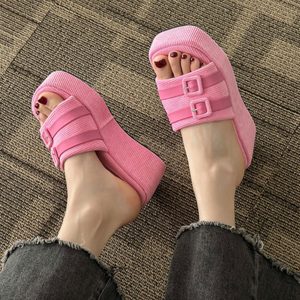Open Toe Wedge Suede Sandals - AllIn Computer