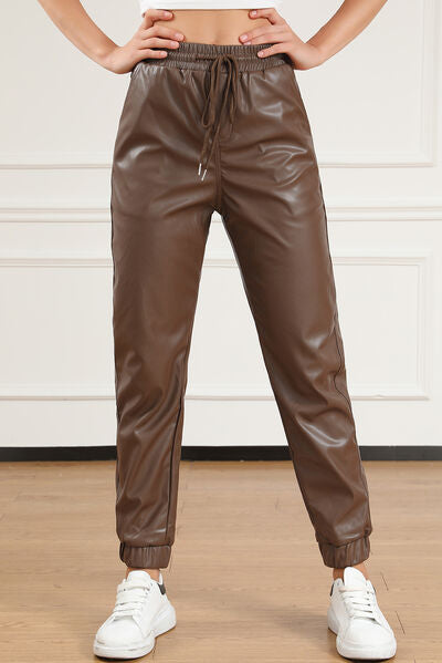 Drawstring PU Leather Pants - AllIn Computer