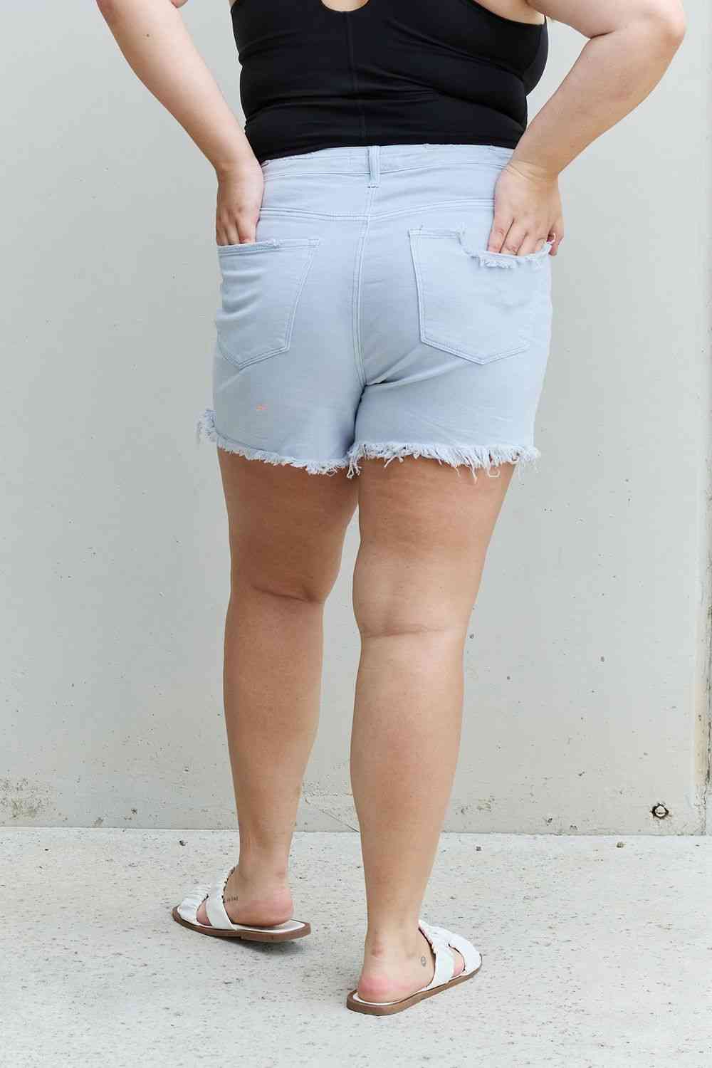 RISEN Katie Full Size High Waisted Distressed Shorts in Ice Blue - AllIn Computer