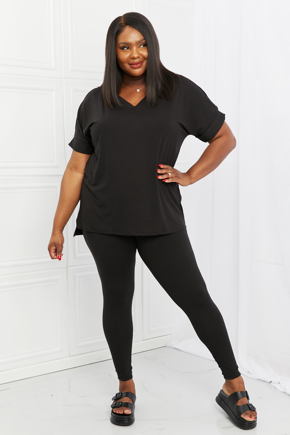 Zenana Self Love Full Size Brushed DTY Microfiber Lounge Set in Black - AllIn Computer