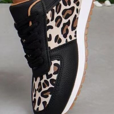 Tied Printed PU Leather Athletic Shoes - AllIn Computer