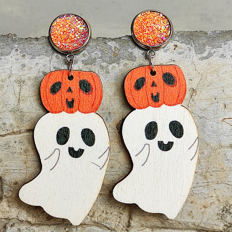 Ghost Shape Wooden Dangle Earrings - AllIn Computer