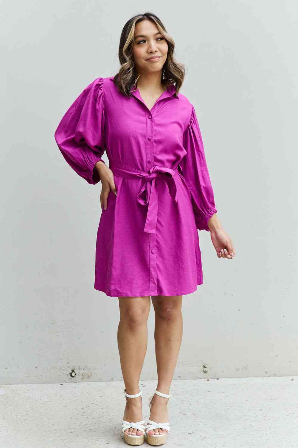 Jade By Jane Hello Darling Full Size Half Sleeve Belted Mini Dress in Magenta - AllIn Computer
