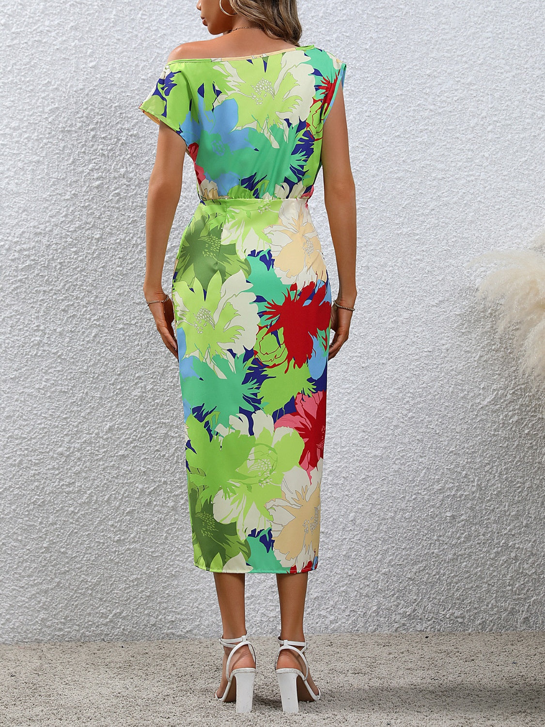 Slit Printed Single Shoulder Dress - AllIn Computer