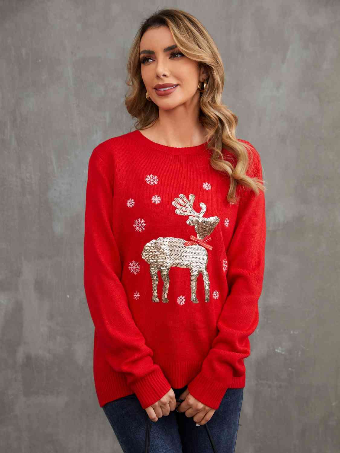 Sequin Reindeer Graphic Sweater - AllIn Computer