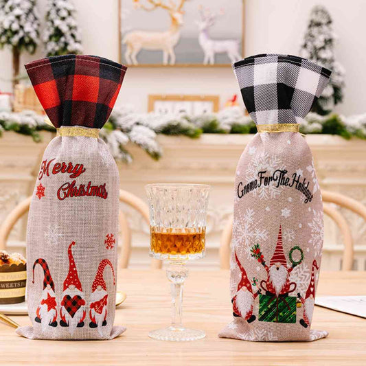 2-Piece Christmas Plaid Wine Bottle Covers - AllIn Computer