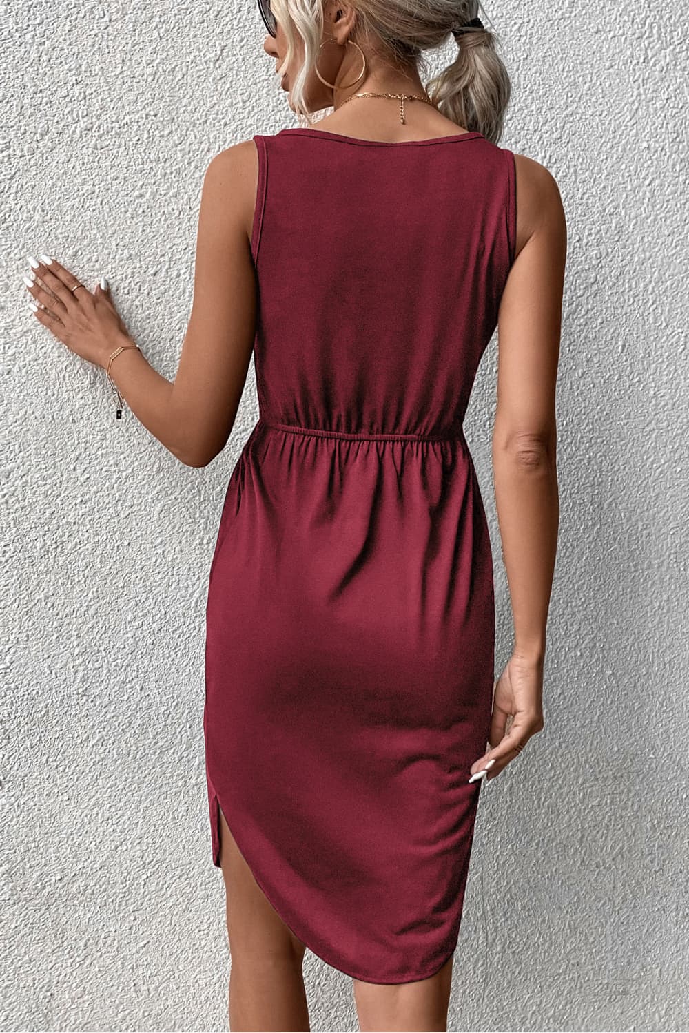 V-Neck Curved Hem Sleeveless Dress - AllIn Computer