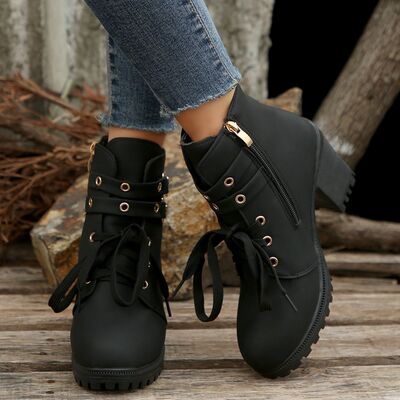PU Leather Round Toe Block Heel Boots - AllIn Computer