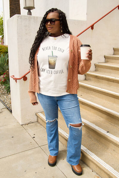 Simply Love Full Size NEVER TOO COLD FOR ICED COFFEE Short Sleeve T-Shirt - AllIn Computer