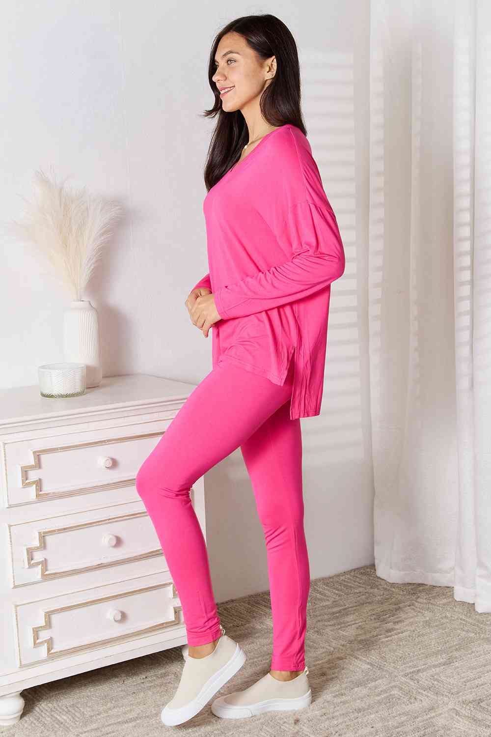 Basic Bae Full Size V-Neck Soft Rayon Long Sleeve Top and Pants Lounge Set - AllIn Computer