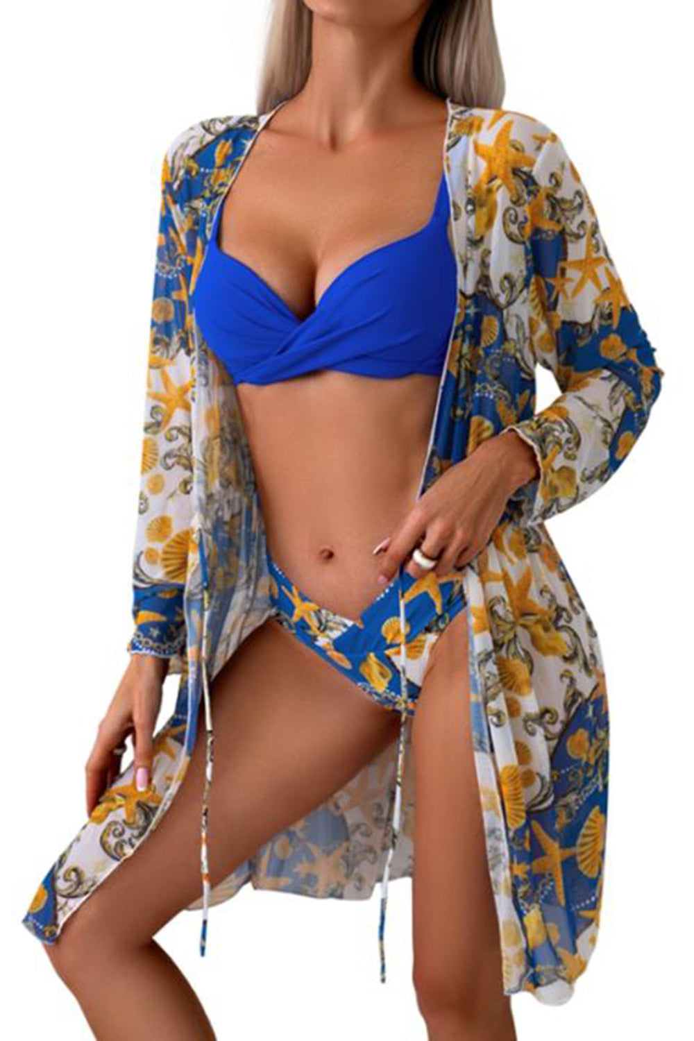 Ruched Top, Brief and Tied Cover Up Swim Set - AllIn Computer