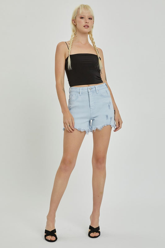 RISEN Full Size High Rise Distressed Detail Denim Shorts - AllIn Computer
