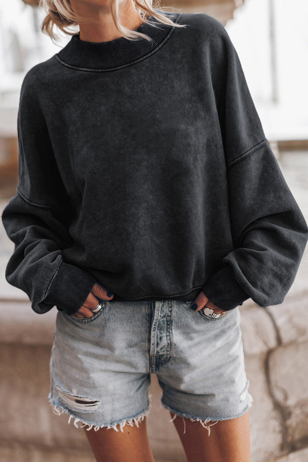 Round Neck Dropped Shoulder Sweatshirt - AllIn Computer