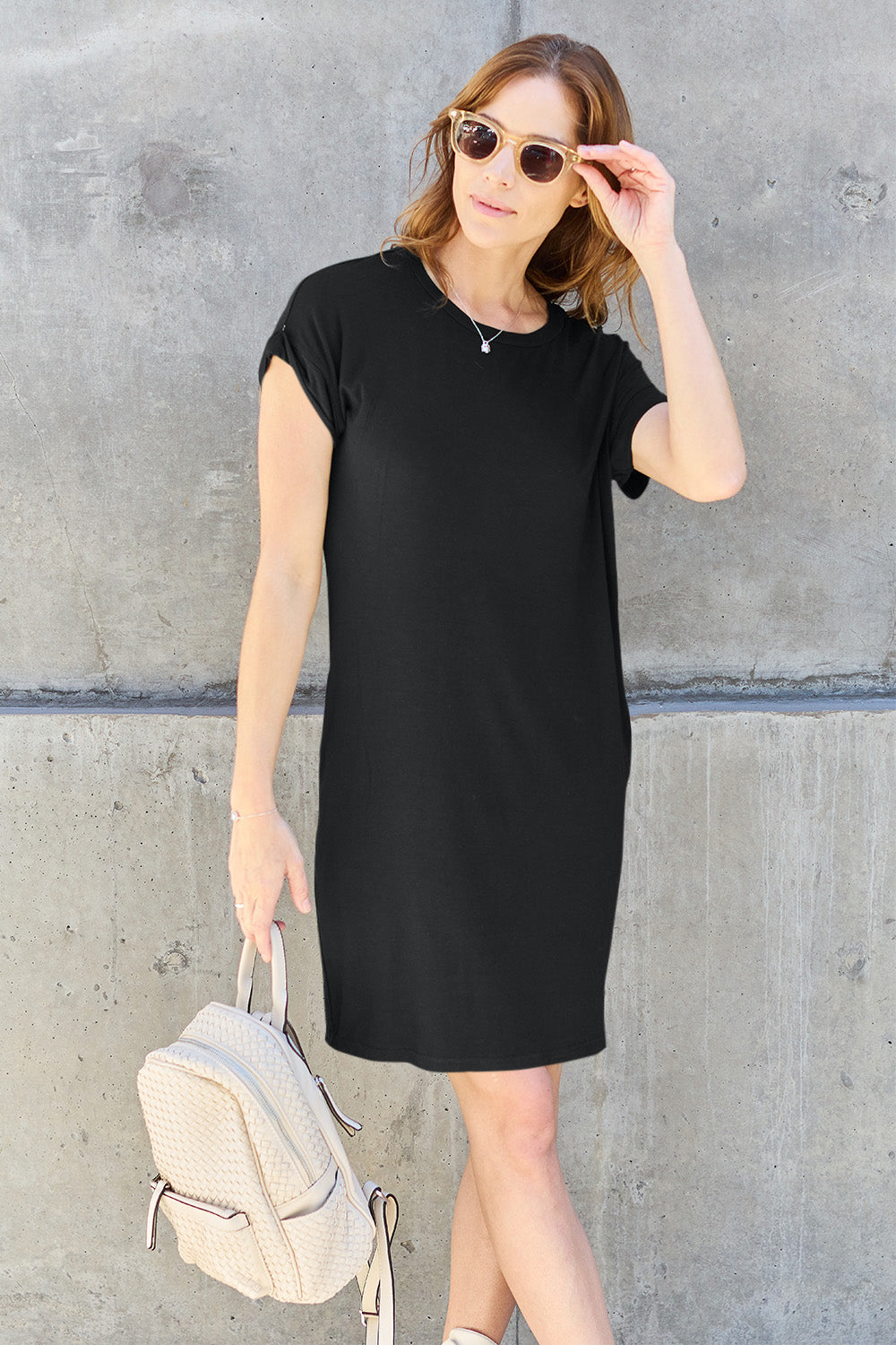 Basic Bae Full Size Round Neck Short Sleeve Dress with Pockets - AllIn Computer