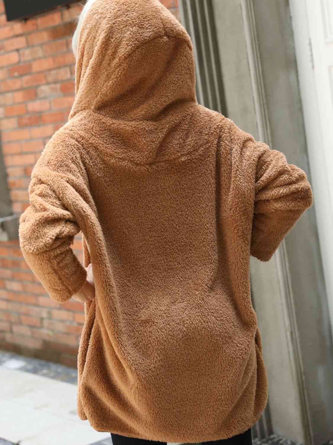 Open Front Hooded Teddy Coat - AllIn Computer