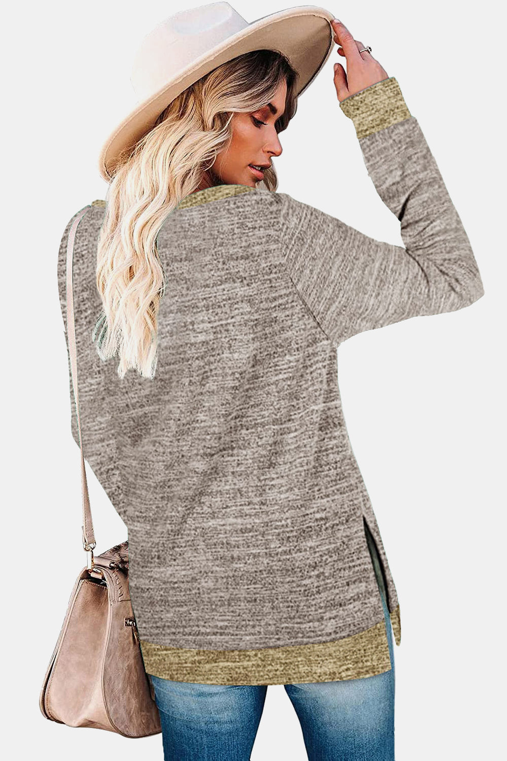 Round Neck Long Sleeve Slit T-Shirt - AllIn Computer