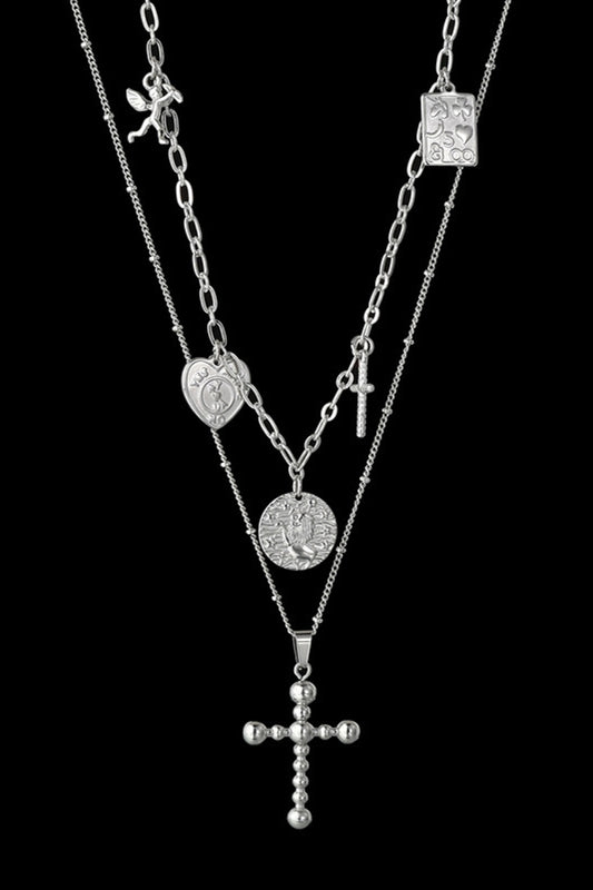 Stainless Steel Antique Coins & Cross Necklace - AllIn Computer