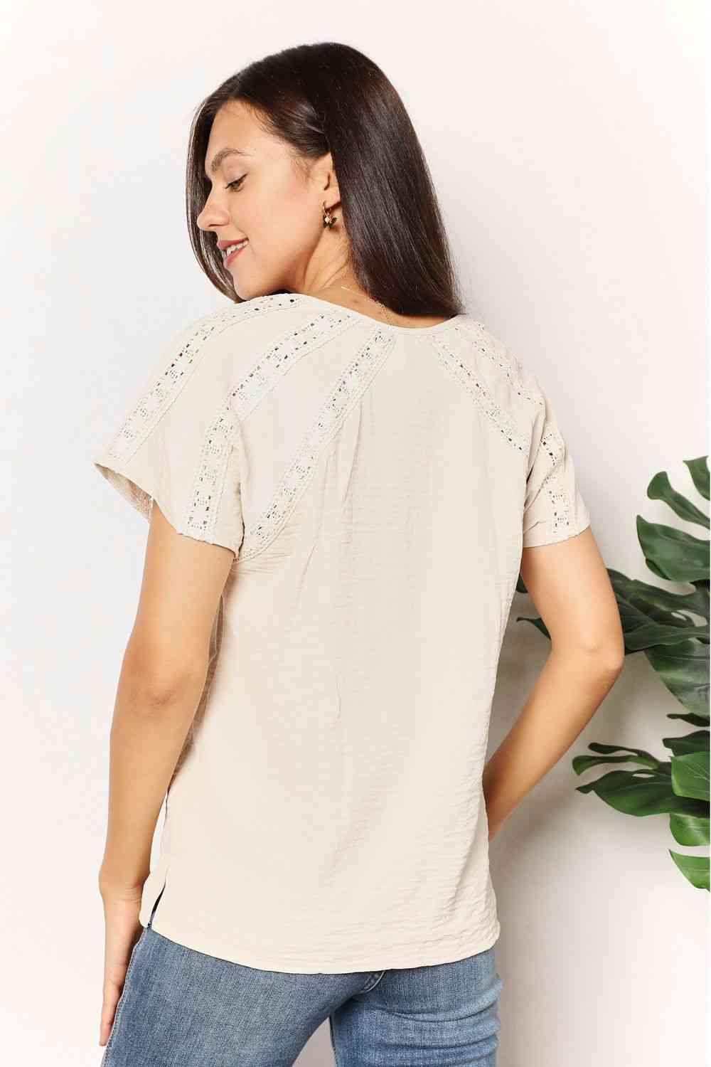 Double Take Crochet Buttoned Short Sleeves Top - AllIn Computer