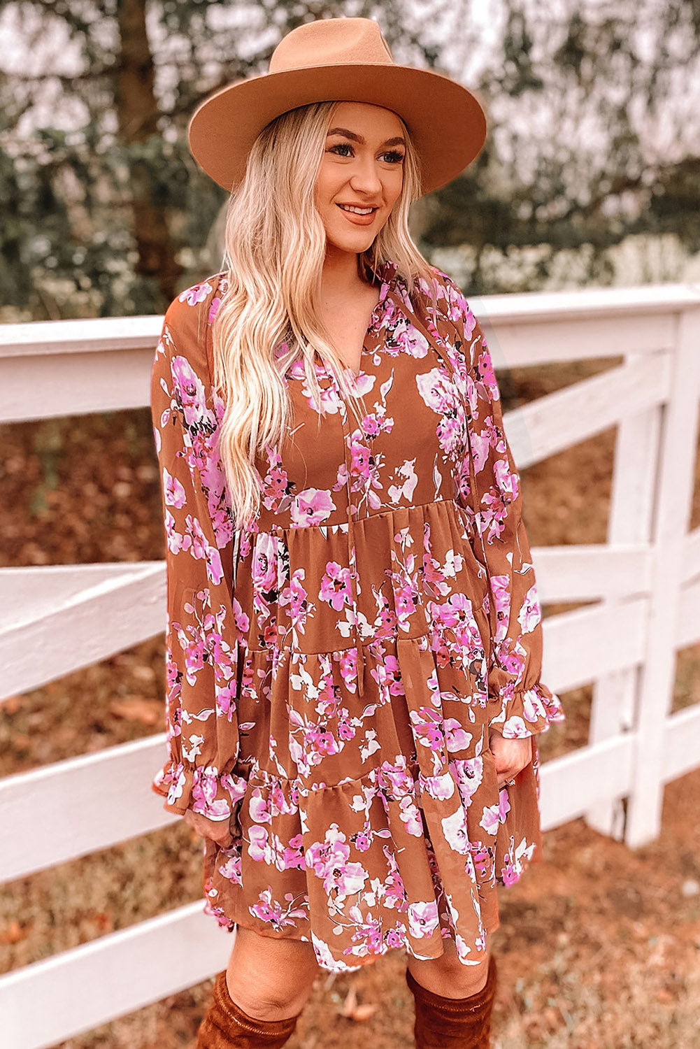 Floral Flounce Sleeve Tiered Dress - AllIn Computer