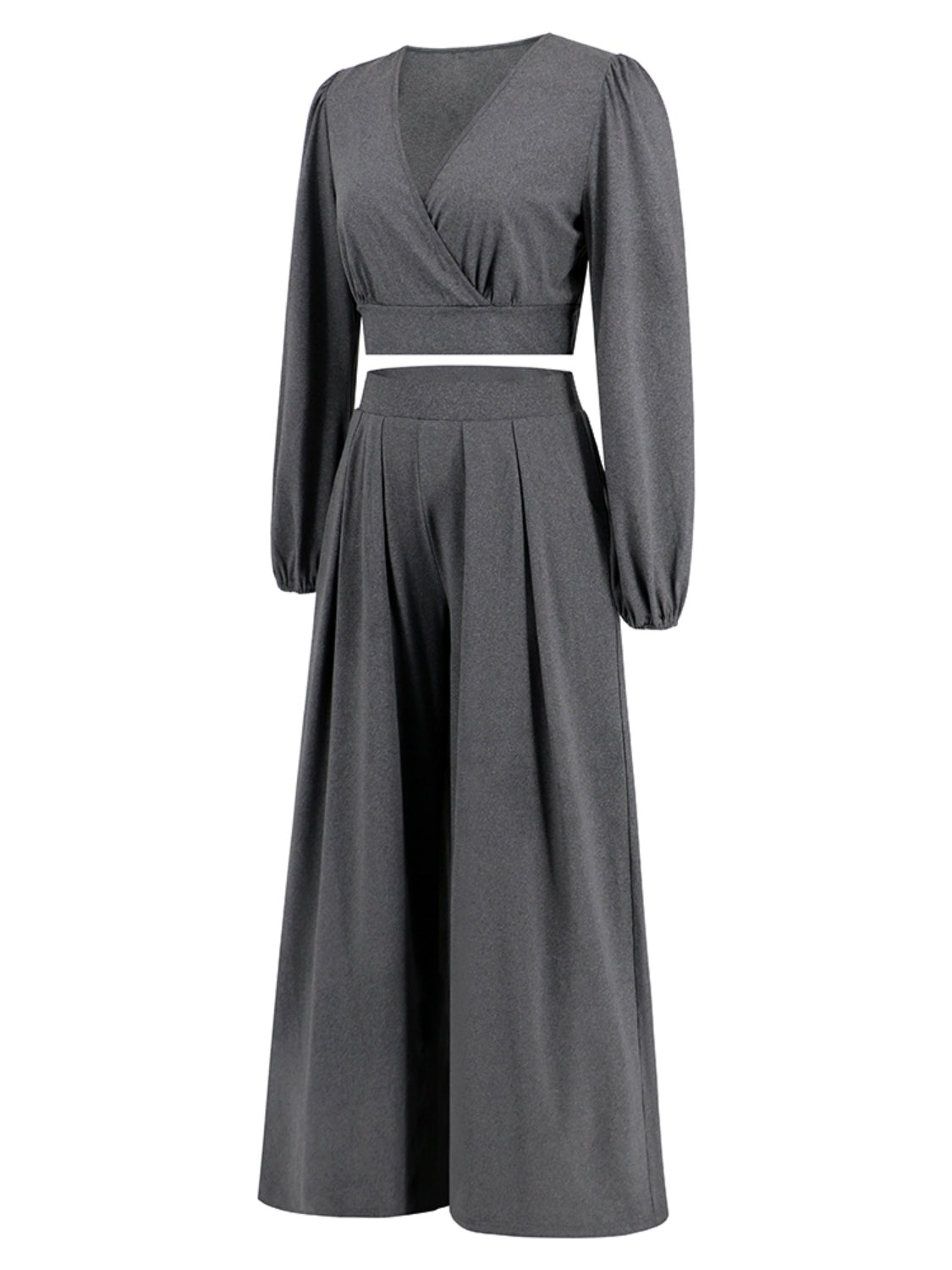 Surplice Top and Wide Leg Pants Set - AllIn Computer