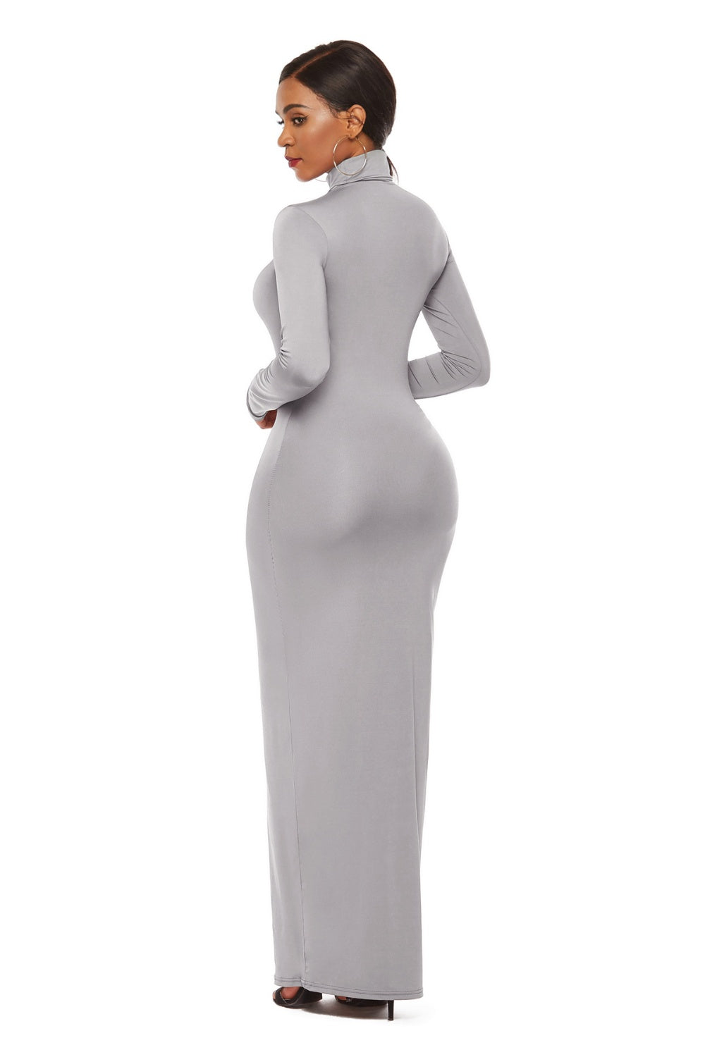 Mock Neck Long Sleeve Maxi Slim Dress - AllIn Computer