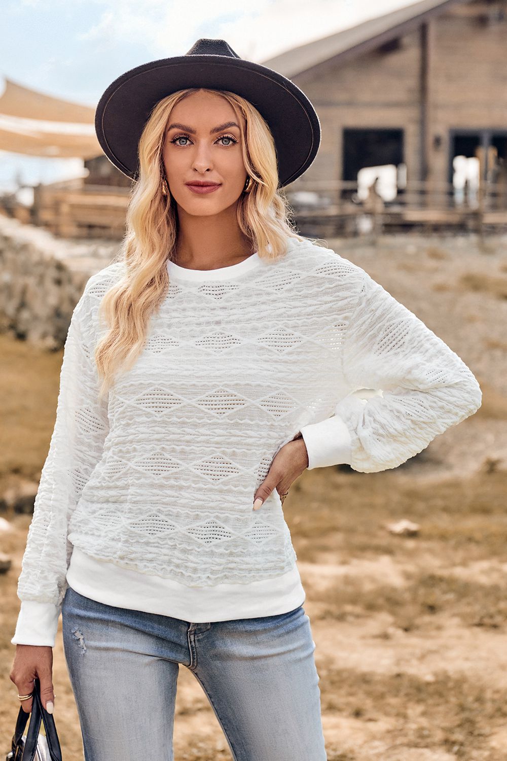 Round Neck Long Sleeve Knit Top - AllIn Computer