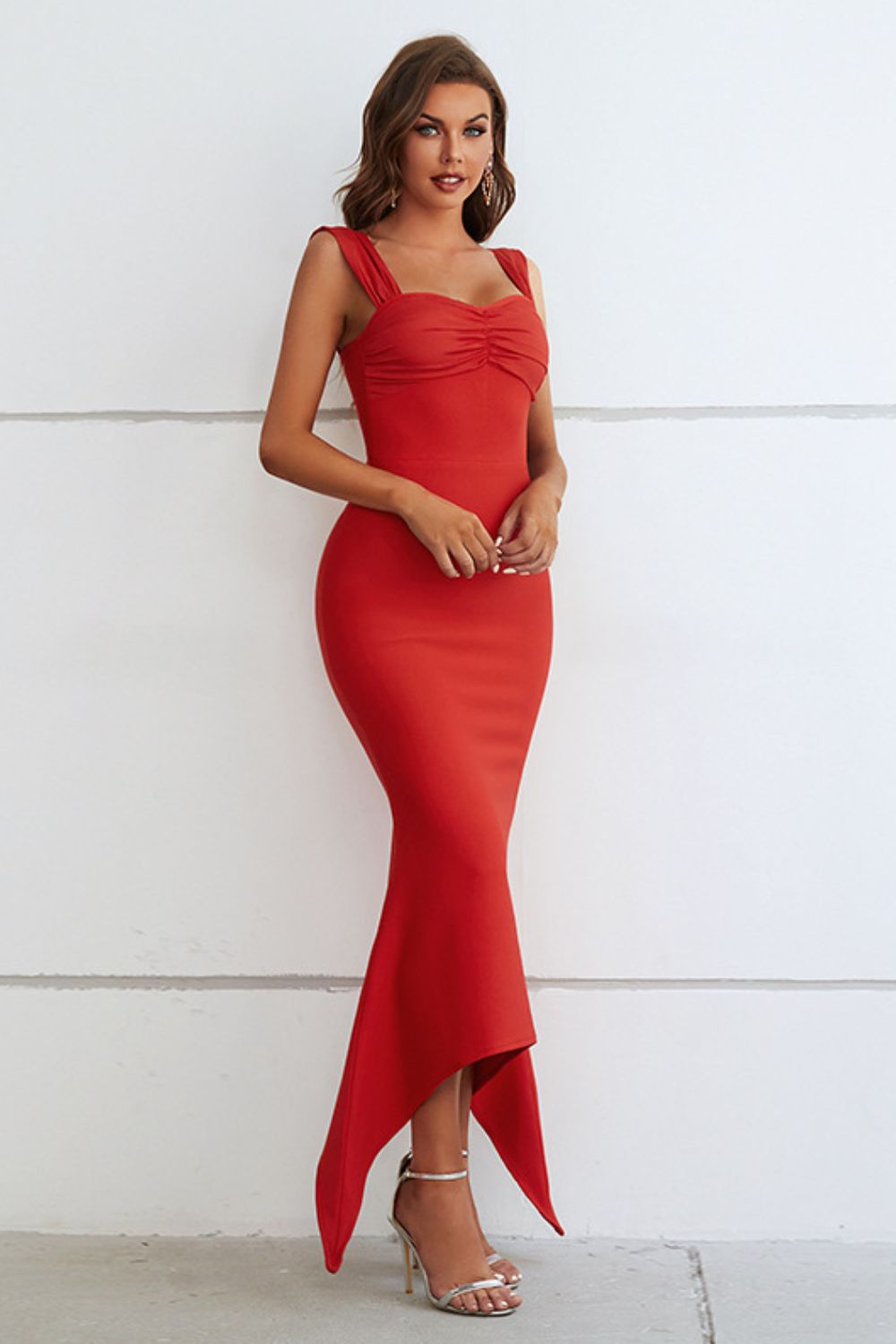 Ruched Sweetheart Neck Hem Detail Dress - AllIn Computer