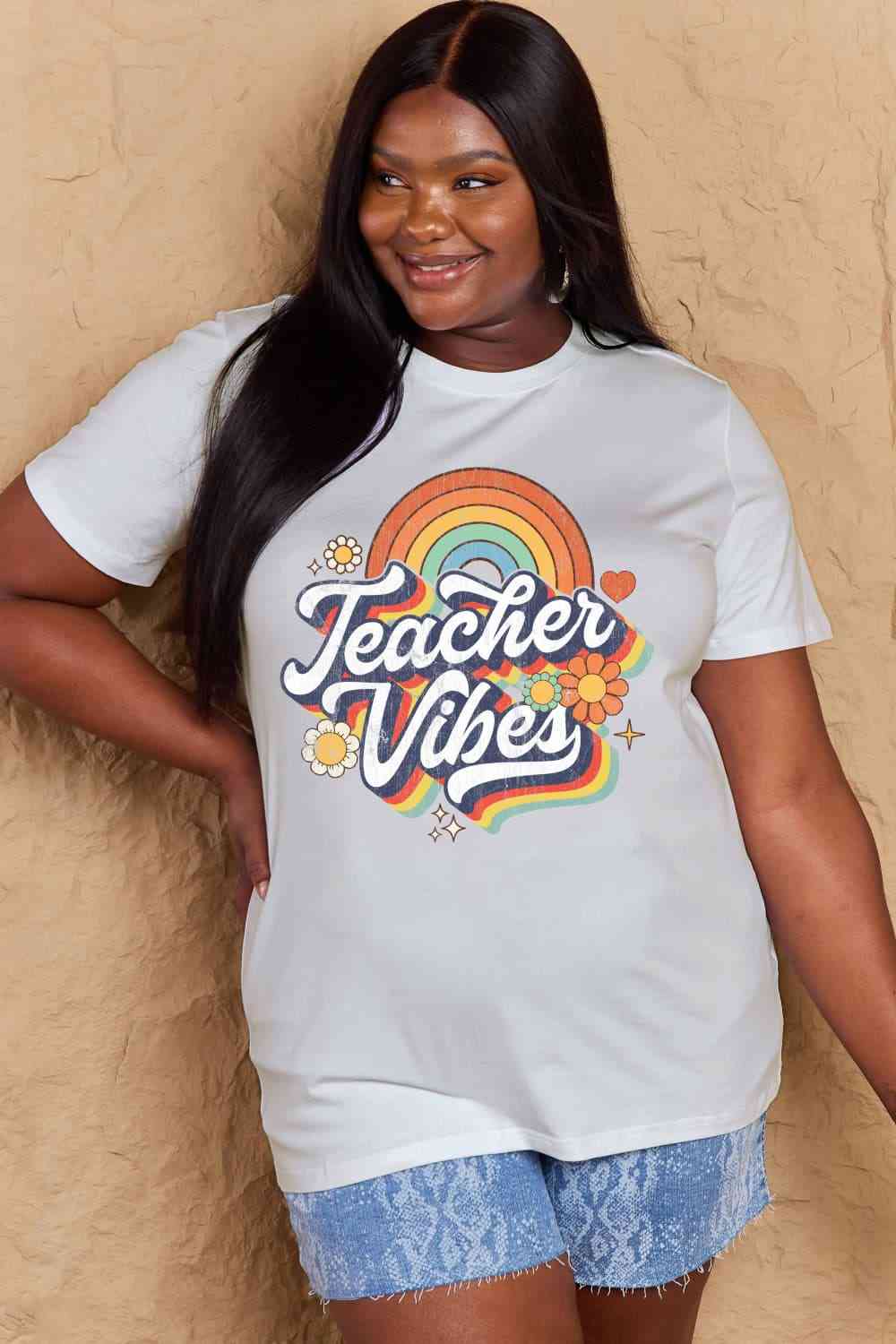 Simply Love Full Size TEACHER VIBES Graphic Cotton T-Shirt - AllIn Computer