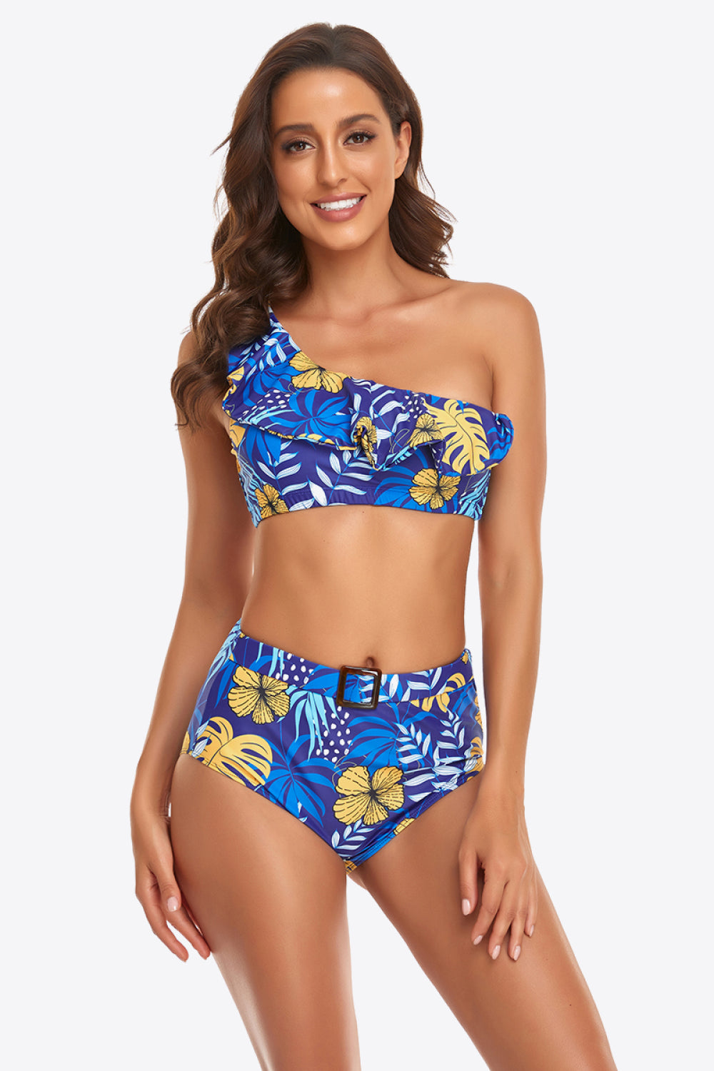 Ruffled One-Shoulder Buckled Bikini Set - AllIn Computer