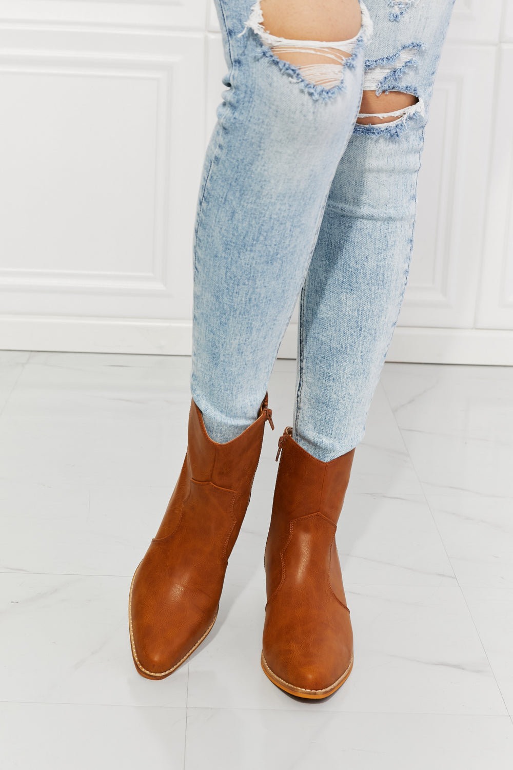 MMShoes Watertower Town Faux Leather Western Ankle Boots in Ochre - AllIn Computer