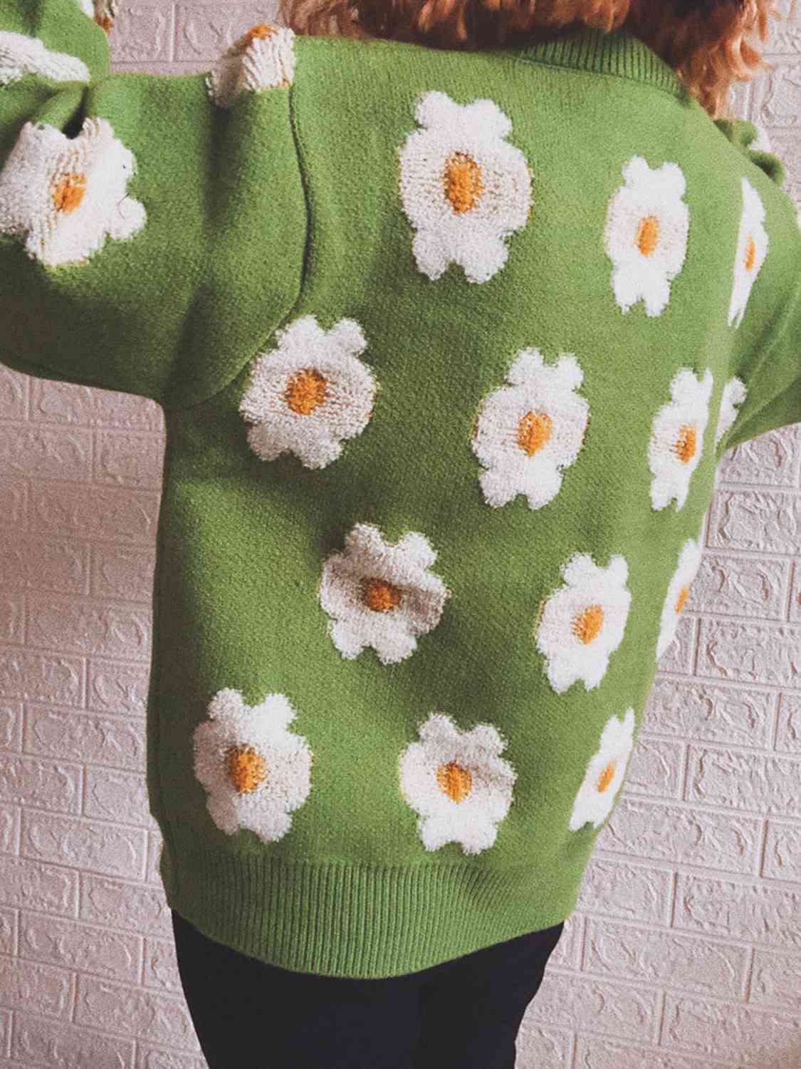 Flower Round Neck Long Sleeve Sweater - AllIn Computer