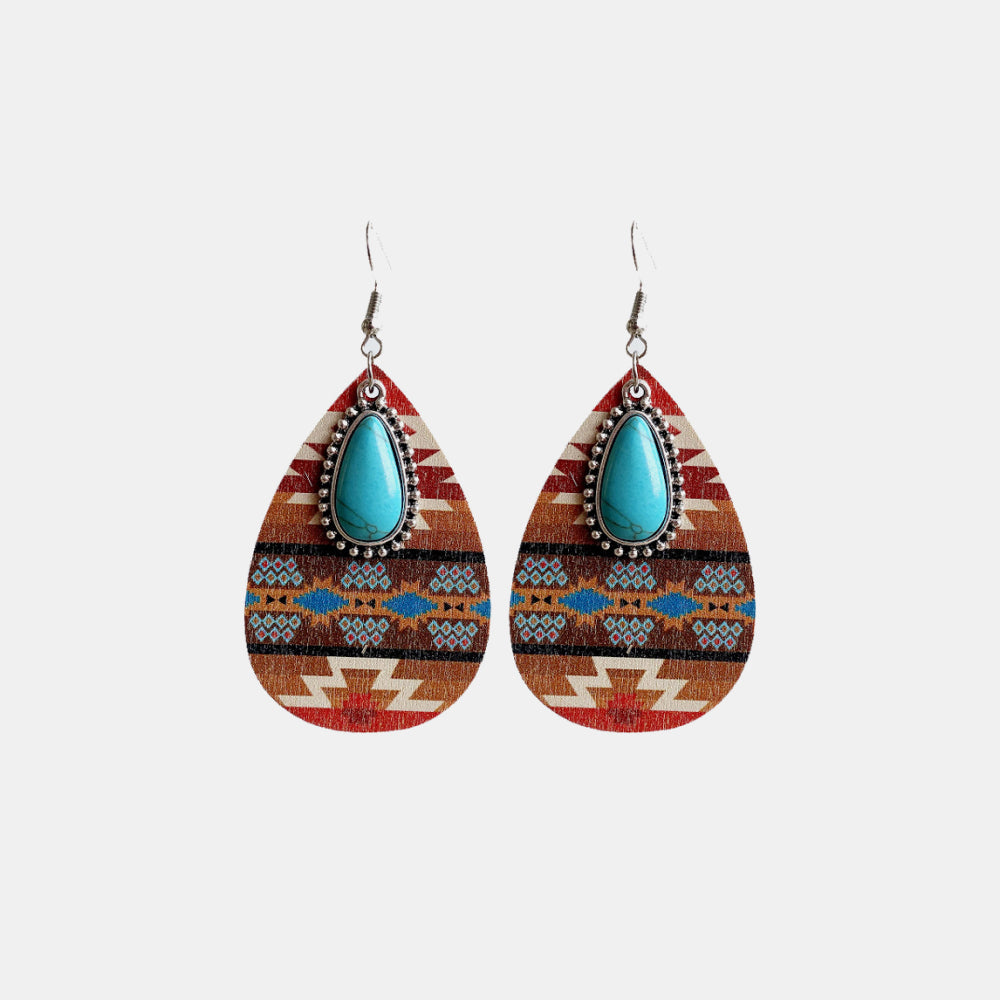 Turquoise Teardrop Shape Wooden Dangle Earrings - AllIn Computer