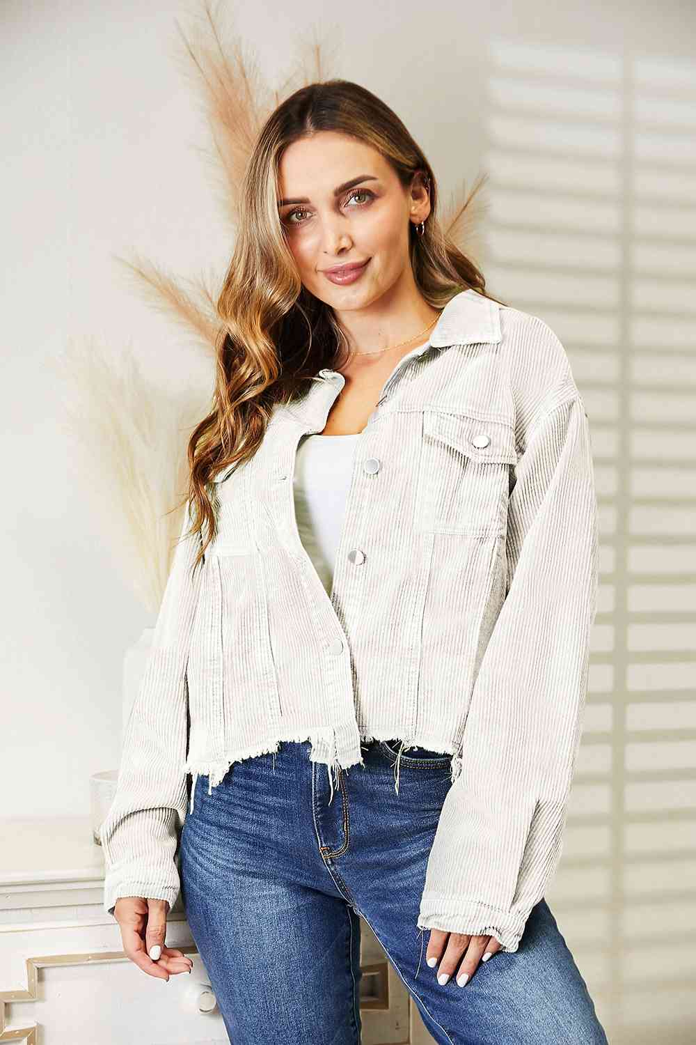 Raw Hem Button Down Jacket - AllIn Computer