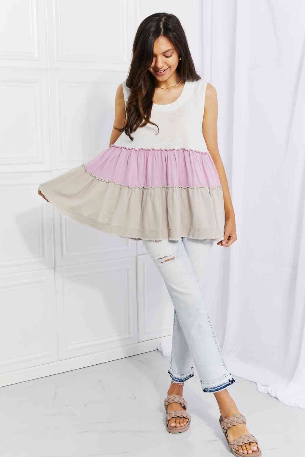 White Birch Full Size Watching the Sunset Color Block Babydoll Top - AllIn Computer