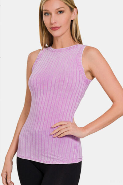 Zenana Ribbed Washed Round Neck Tank - AllIn Computer