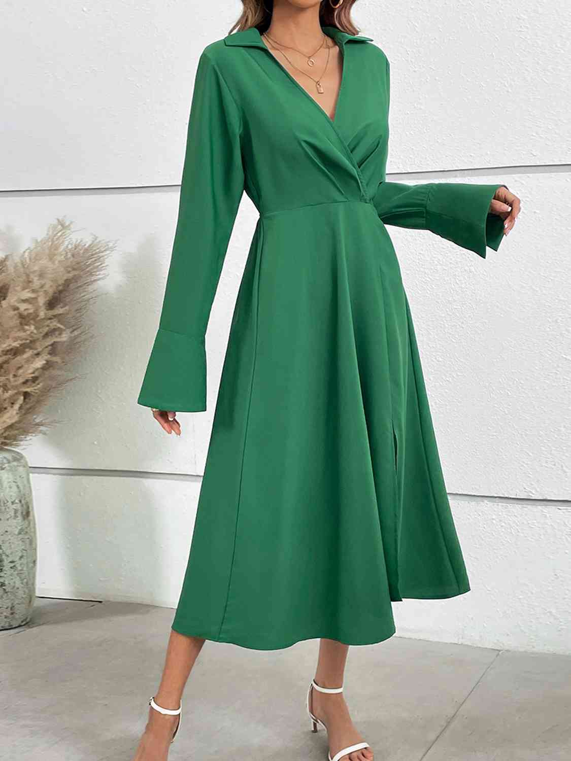 Flare Sleeve Silt Midi Dress - AllIn Computer