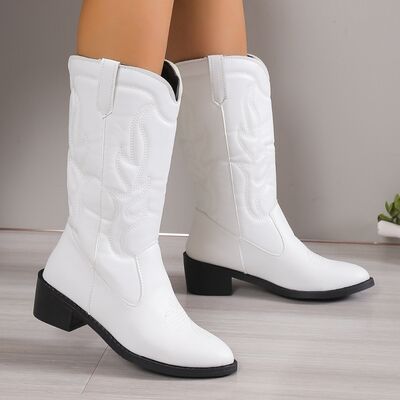PU Leather Point Toe Block Heel Boots - AllIn Computer