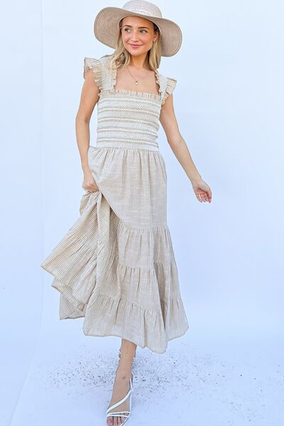 And The Why Linen Striped Ruffle Dress - AllIn Computer