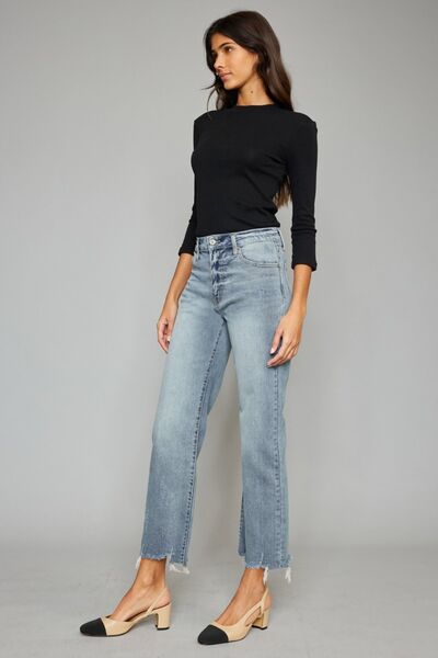 Kancan High Waist Raw Hem Cropped Wide Leg Jeans - AllIn Computer