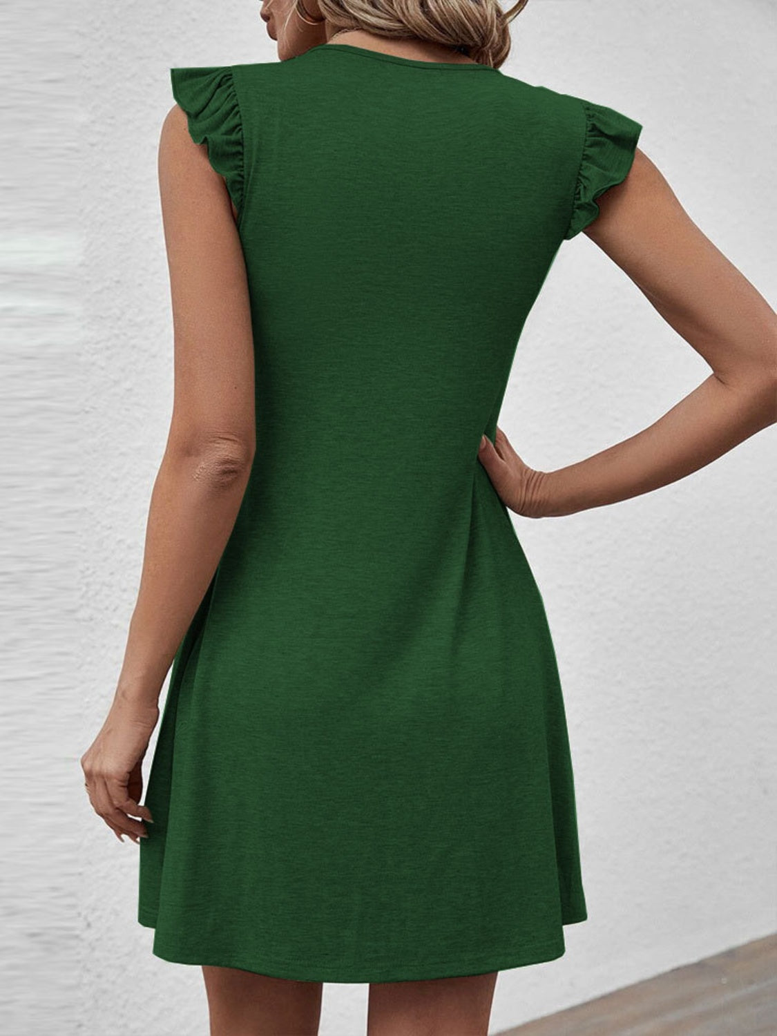 Ruffled V-Neck Cap Sleeve Dress - AllIn Computer