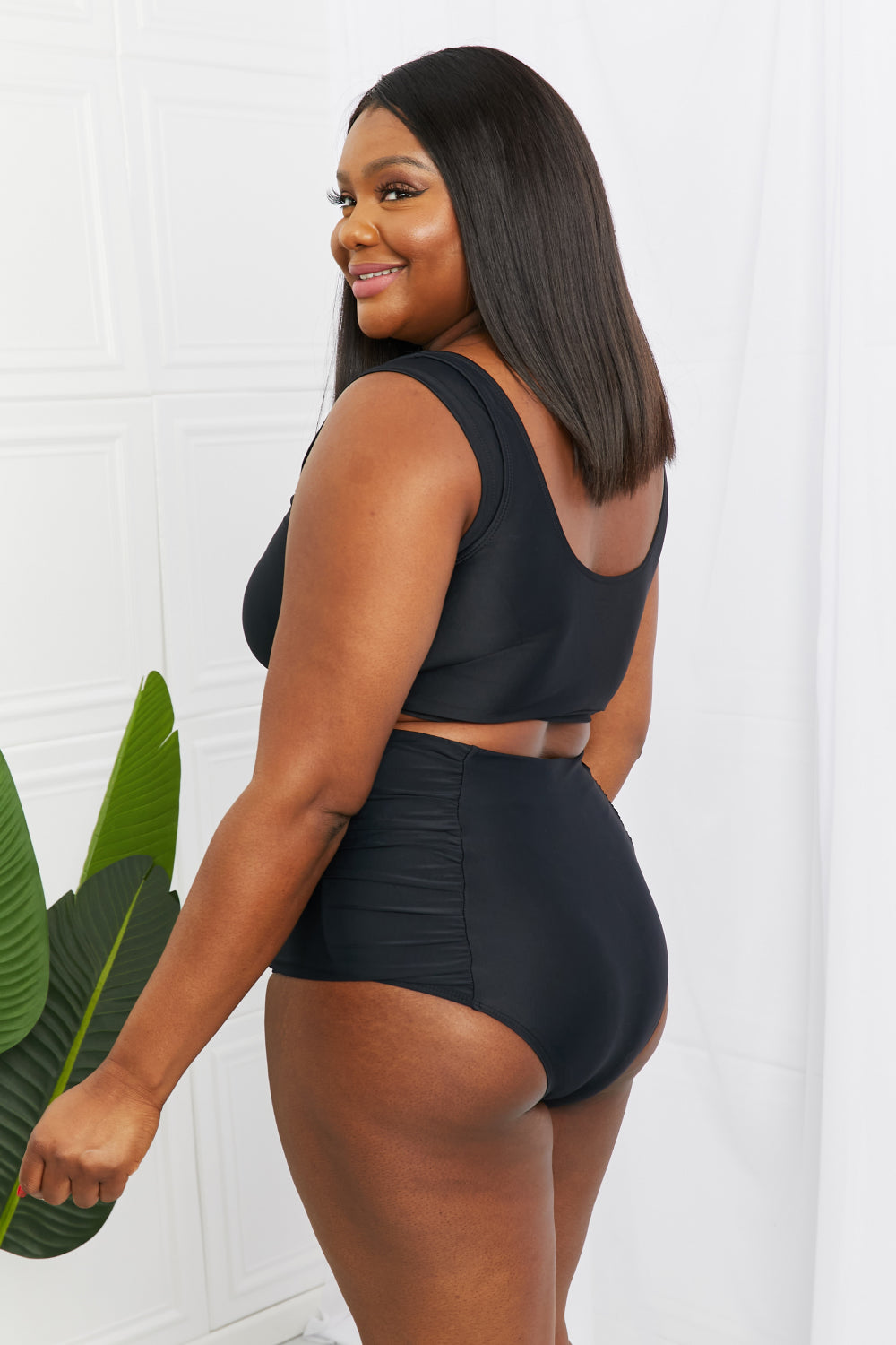 Marina West Swim Sanibel Crop Swim Top and Ruched Bottoms Set in Black - AllIn Computer
