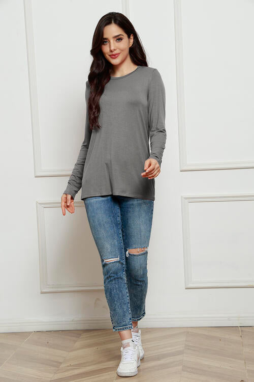 Basic Bae Full Size Round Neck Long Sleeve Top - AllIn Computer