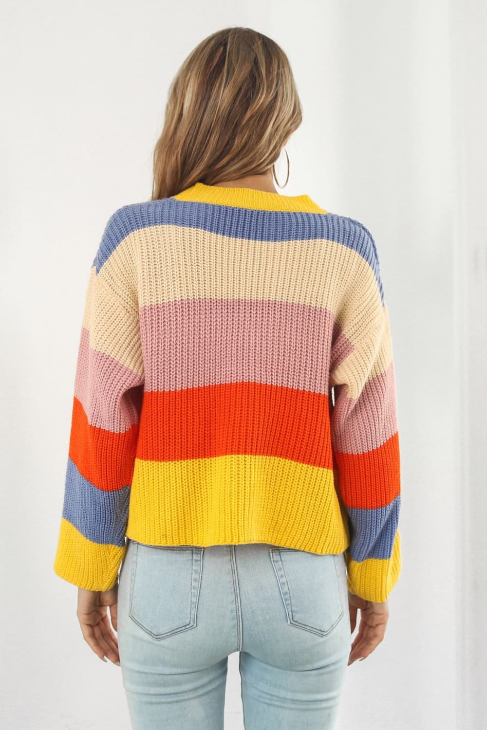 Color Block Button-Down Dropped Shoulder Cardigan - AllIn Computer