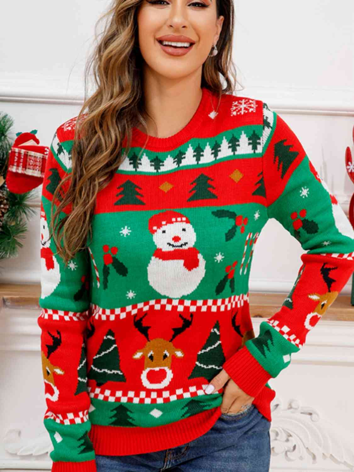 Christmas Theme Round Neck Sweater - AllIn Computer