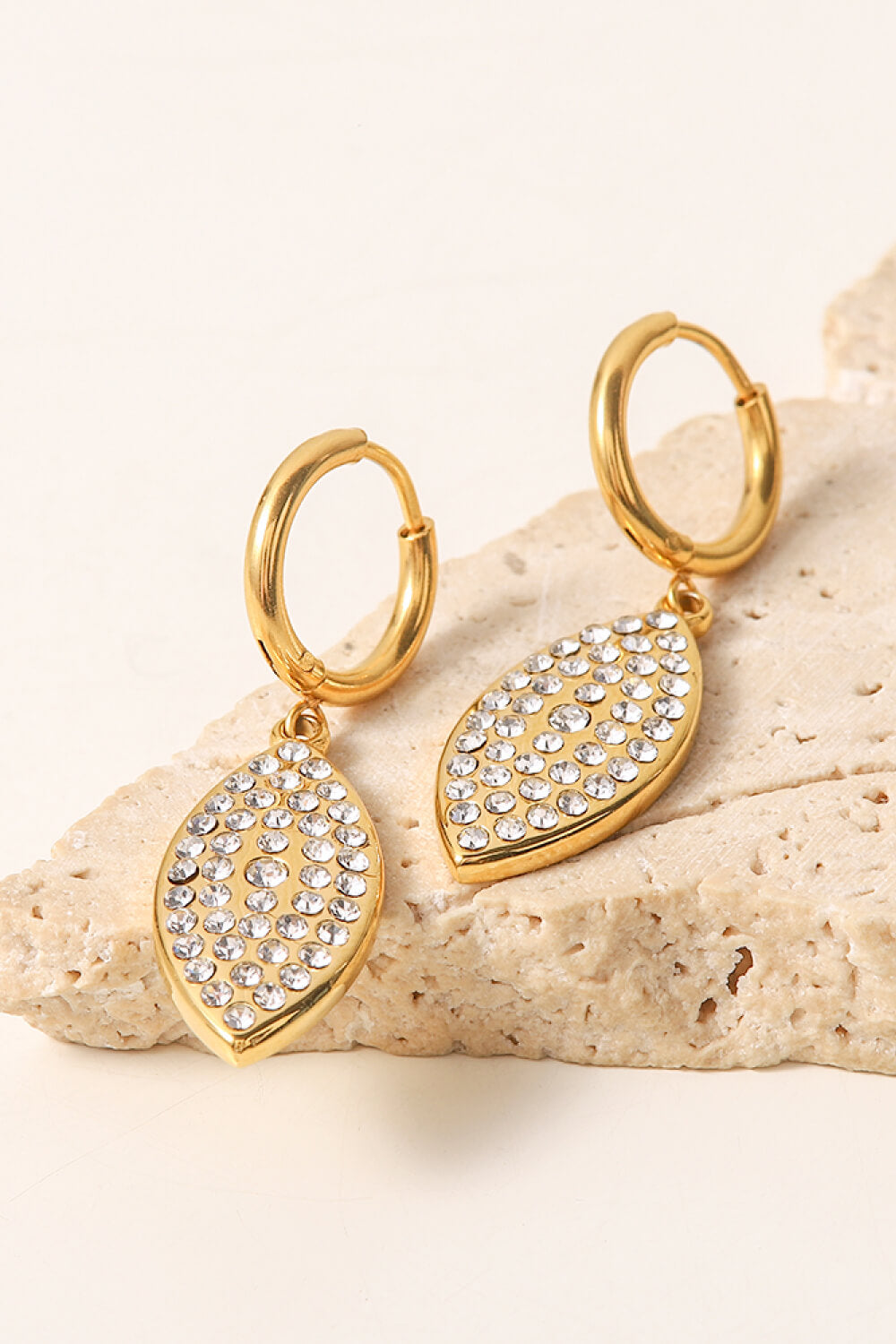 Inlaid Rhinestone Leaf Drop Earrings - AllIn Computer
