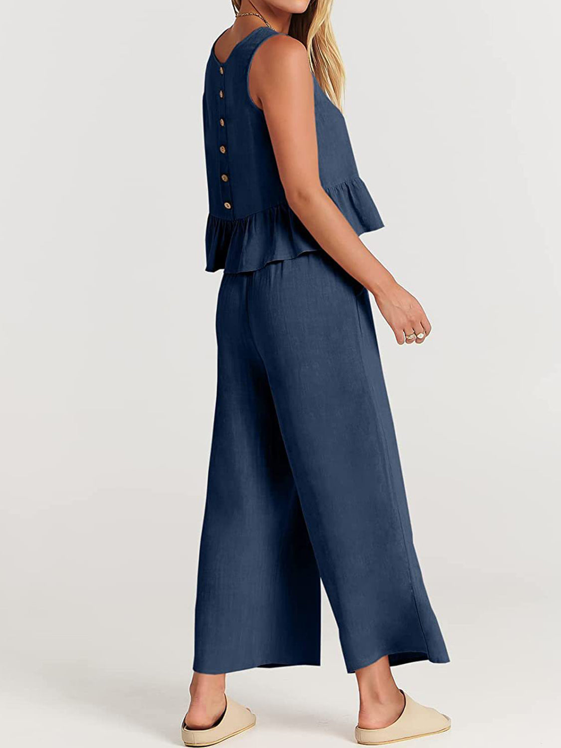 Full Size Round Neck Top and Wide Leg Pants Set - AllIn Computer