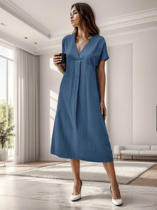 Surplice Short Sleeve Midi Dress - AllIn Computer