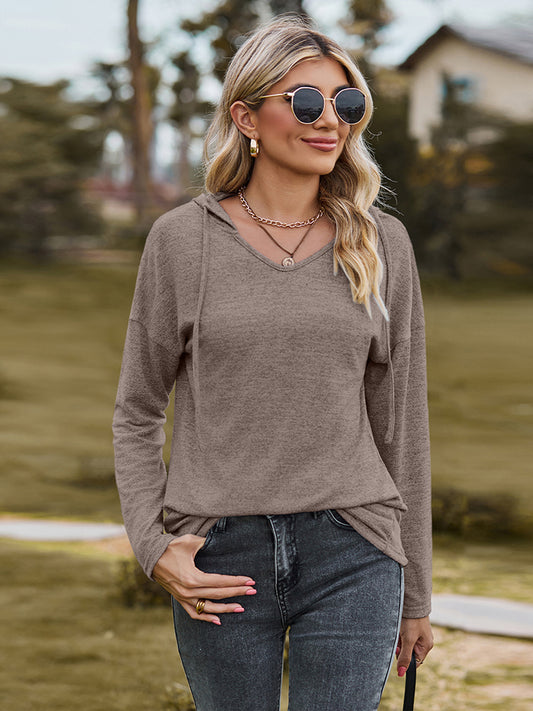 Dropped Shoulder Hooded Blouse - AllIn Computer